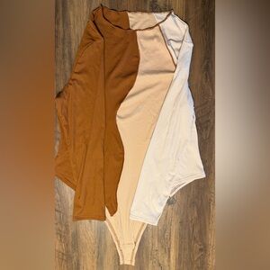 Ribbed Bodysuit with Colorblock Pattern of Brown, Beige, and Cream